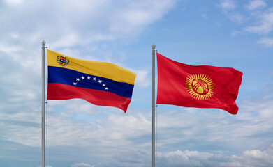 Kyrgyzstan and Venezuela flags, country relationship concept