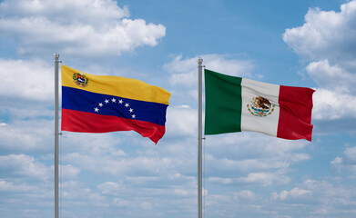 Mexico and Venezuela flags, country relationship concept