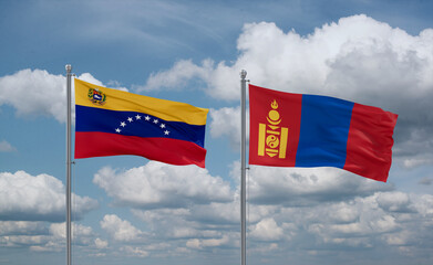 Mongolia and Venezuela flags, country relationship concept