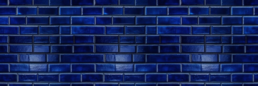 Dark blue brick subway tiles ceramic wall texture wide tile background banner panorama, seamless pattern
