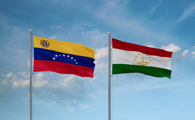 Tajikistan and Venezuela flags, country relationship concept