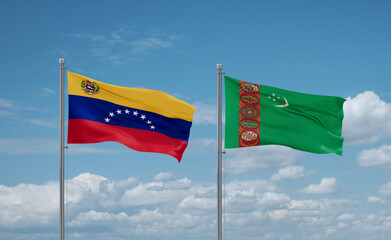 Turkmenistan and Venezuela flags, country relationship concept