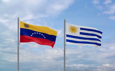 Uruguay and Venezuela flags, country relationship concept