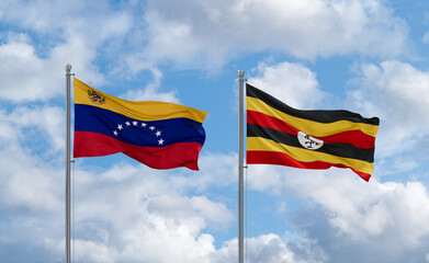 Uganda and Venezuela flags, country relationship concept