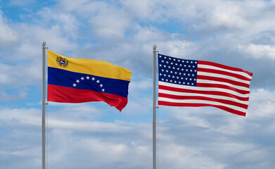 USA and Venezuela flags, country relationship concepts