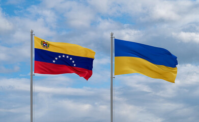 Ukraine and Venezuela flags, country relationship concept