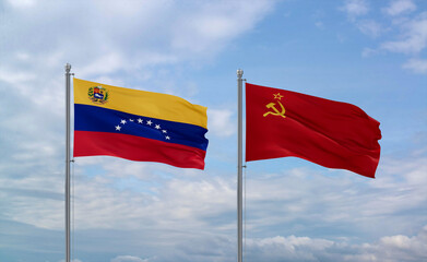 Soviet Union and Venezuela flags, country relationship concept