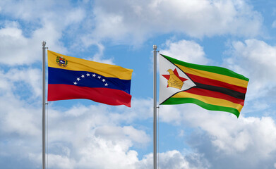 Zimbabwe and Venezuela flags, country relationship concept