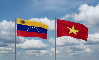 Vietnam and Venezuela flags, country relationship concept