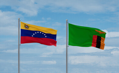 Zambia and Venezuela flags, country relationship concept