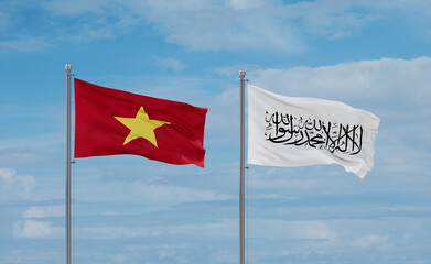 Vietnam and Afghanistan national flags, country relationship concept