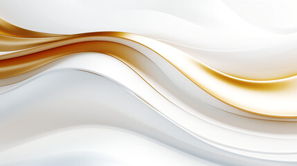 Abstract white and gold color background with wave line pattern, 3D illustration.	