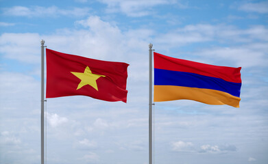 Armenia and Vietnam flags, country relationship concept