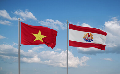 Vietnam and French Polynesia flags, country relationship concept