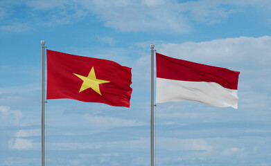 Indonesia and Vietnam flags, country relationship concept