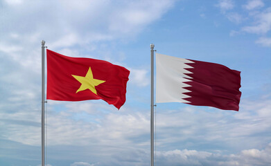 Qatar and Vietnam flags, country relationship concept