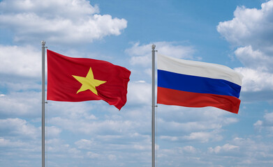 Russia and Vietnam flags, country relationship concept
