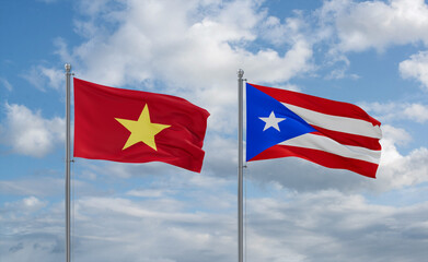 Puerto Rico and Vietnam flags, country relationship concept