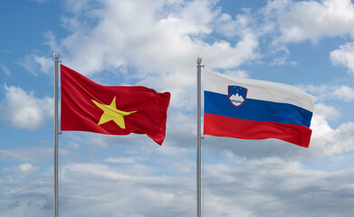 Slovenia and Vietnam flags, country relationship concept
