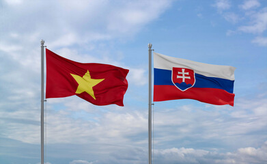 Slovakia and Vietnam flags, country relationship concept