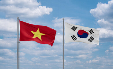 South Korea and Vietnam flags, country relationship concept