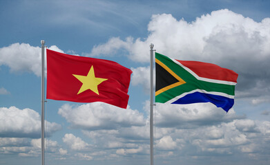 South Africa and Vietnam flags, country relationship concept