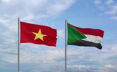 Sudan and Vietnam flags, country relationship concept