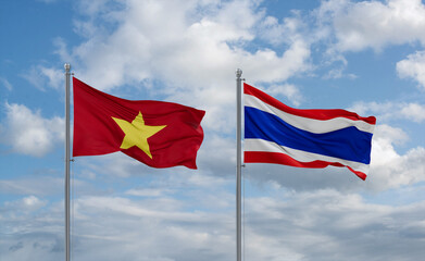 Thailand and Vietnam flags, country relationship concept