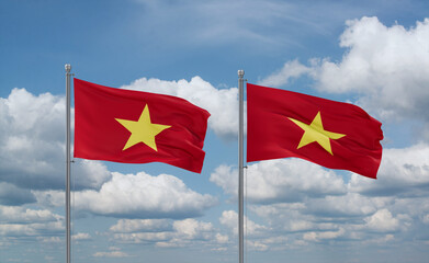Two Vietnam flags, country relationship concept