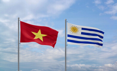 Uruguay and Vietnam flags, country relationship concept