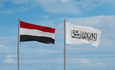 Yemen and Afghanistan national flags, country relationship concept