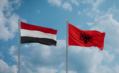 Naklejka na ściany i meble Yemen and Albania national flags, country relationship concept