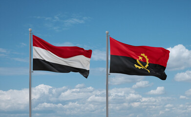 Yemen and Angola national flags, country relationship concept