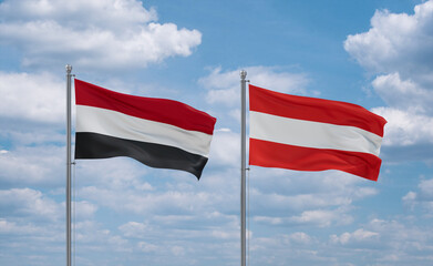Austria and Yemen flags, country relationship concept