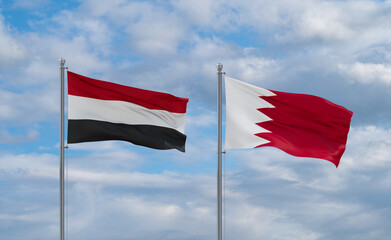 Bahrain and Yemen flags, country relationship concept