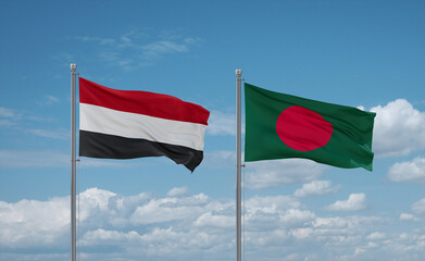 Bangladesh and Yemen flags, country relationship concept