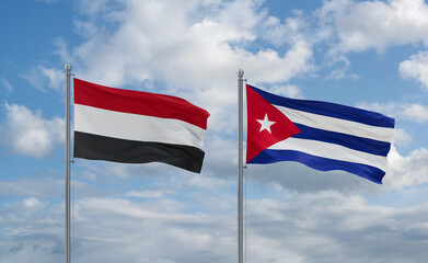 Fototapeta premium Cuba and Yemen flags, country relationship concept
