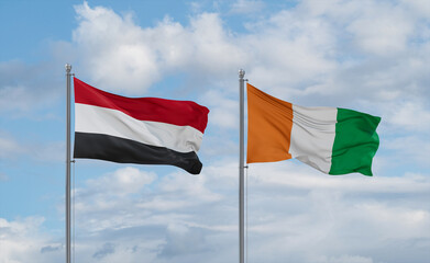 Ivory Coast and Yemen flags, country relationship concept