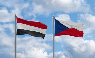 Czech Republic and Yemen flags, country relationship concept