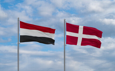 Denmark and Yemen flags, country relationship concept