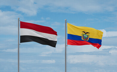 Ecuador and Yemen flags, country relationship concept