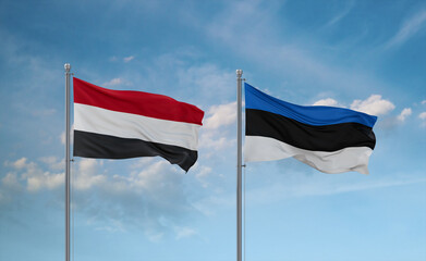 Estonia and Yemen flags, country relationship concept