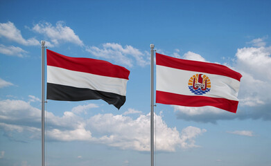 Yemen and French Polynesia flags, country relationship concept