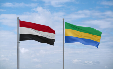 Gabon and Yemen flags, country relationship concept