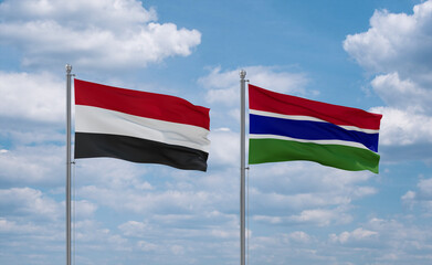 Gambia and Yemen flags, country relationship concept