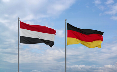 Germany and Yemen flags, country relationship concept