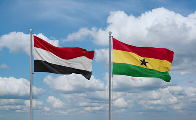 Ghana and Yemen flags, country relationship concept
