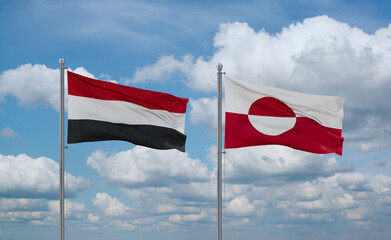 Greenland and Yemen flags, country relationship concept
