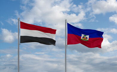 Haiti and Yemen flags, country relationship concept