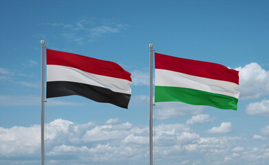 Hungary and Yemen flags, country relationship concept